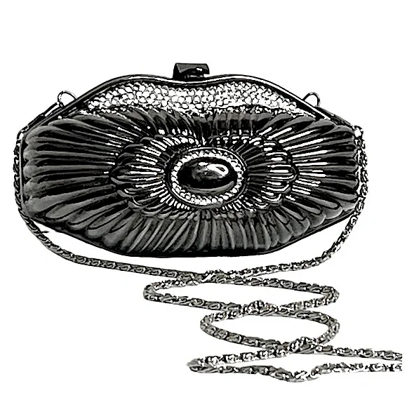 Metallic Chrome Silver Gray Diamond Rhinestone Hard Shell Metal Bag Chain Strap - Picture 1 of 16